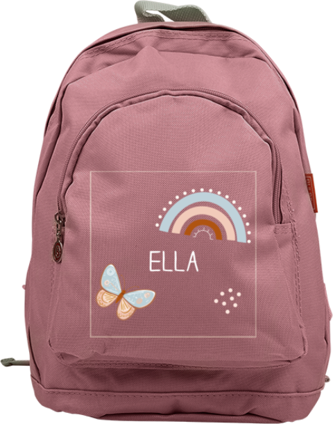 Junior rugzak met naam, vlinder en regenboog