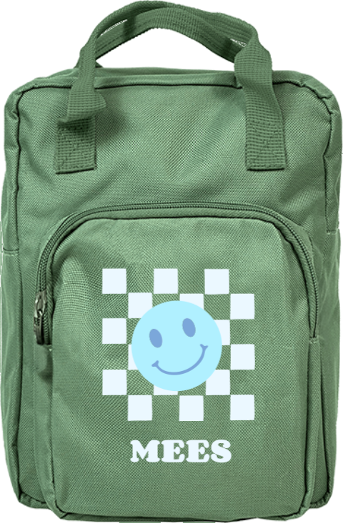 Rugtas classic retro met naam en smiley