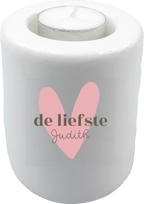 Waxinelichthouder met naam en hart