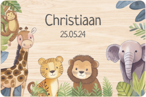 Herinneringskist met naam en jungledieren