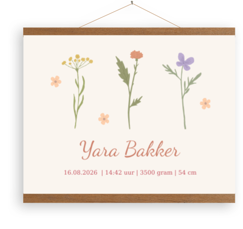 Canvas poster met naam en bloemen