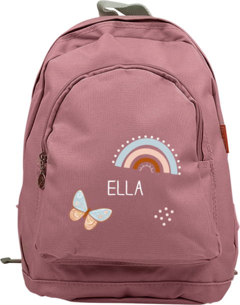 Junior rugzak met naam, vlinder en regenboog