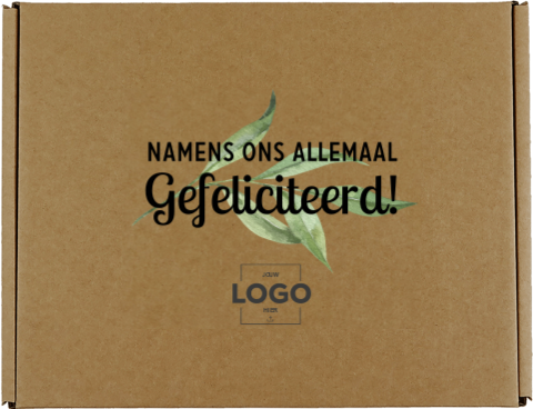 Cadeaudoos blad met naam en logo