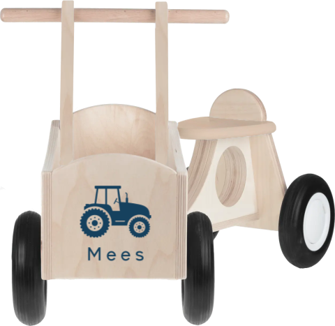 Houten bakfietsje met naam en tractor
