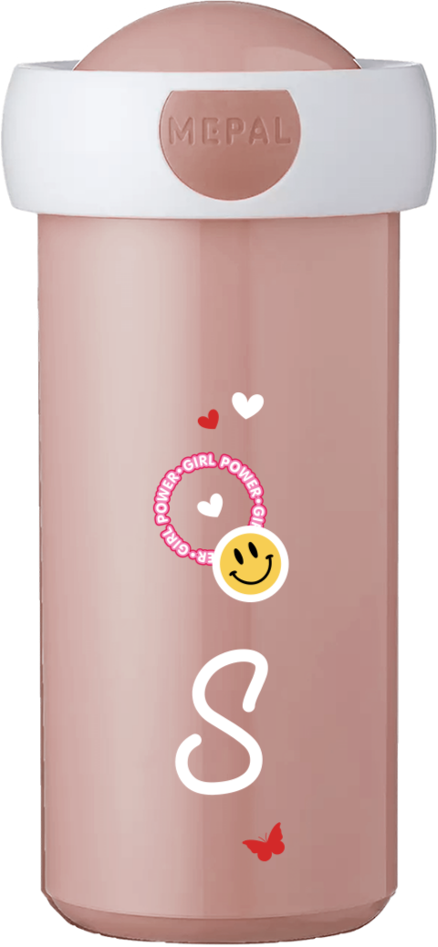 Mepal schoolbeker Campus met initiaal en vrolijke smiley