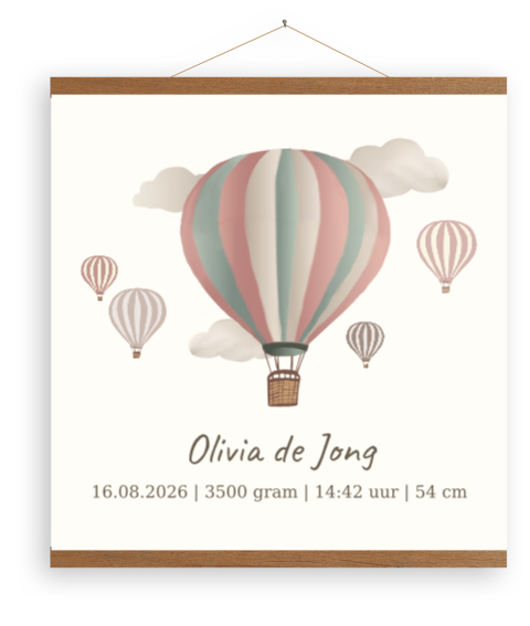 Canvas poster met naam en luchtballonnen