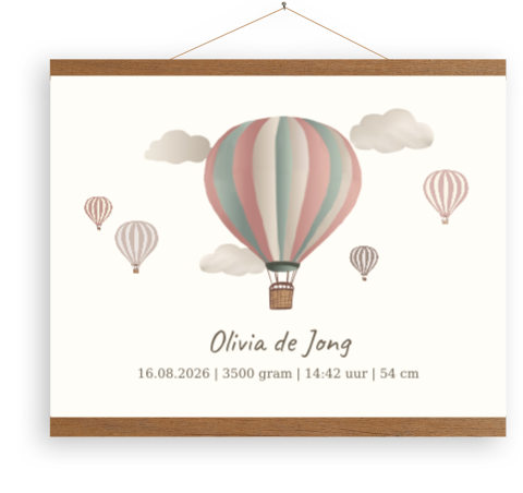 Canvas poster met naam en luchtballonnen