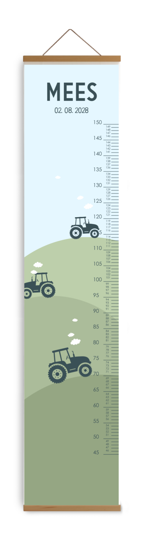 Groeimeter met landschap en tractors