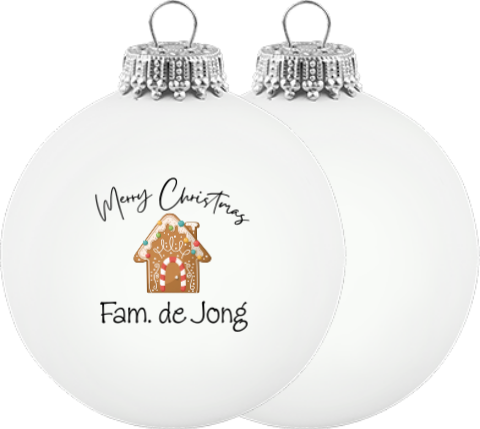 Kerstballen set met naam en peperkoekhuisje