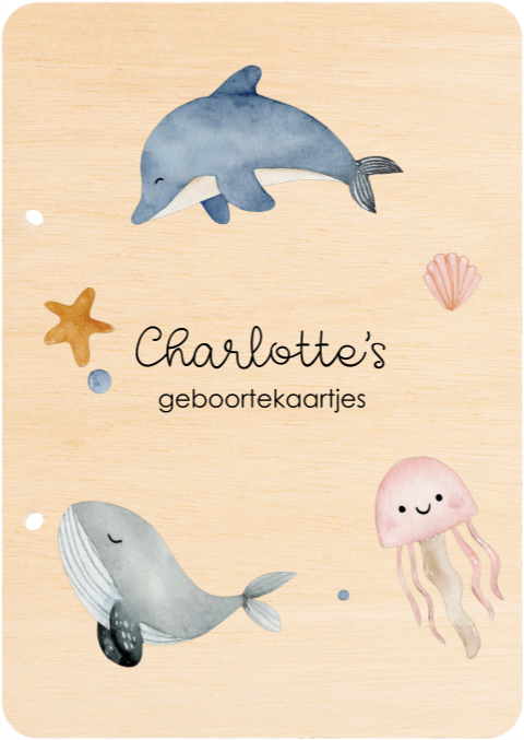 Houten bewaarbundel met naam en zeedieren