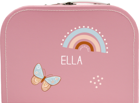 Kinderkoffertje met naam, vlinder en regenboog