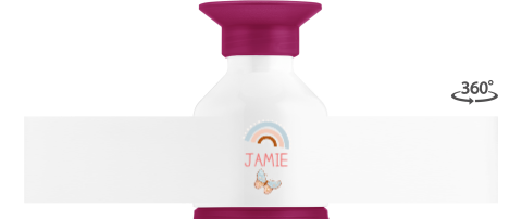 Dopper waterfles met naam, regenboog en vlinder