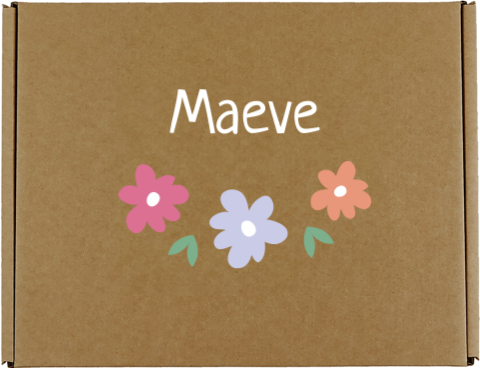 Cadeaudoos met naam en drie bloemen
