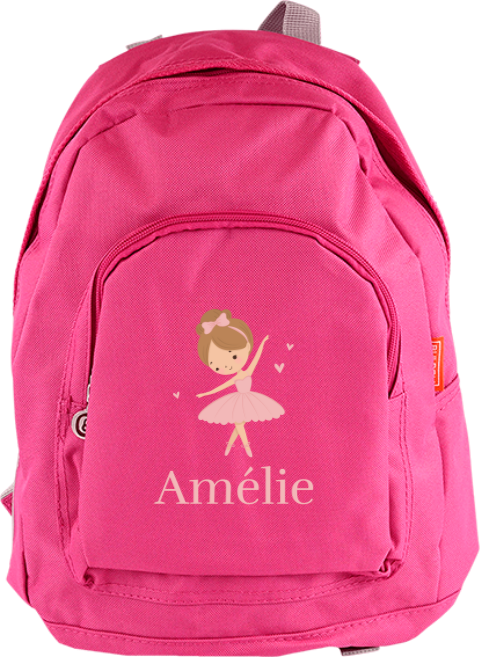 Rugzak junior met ballerina, roze naam en hartjes