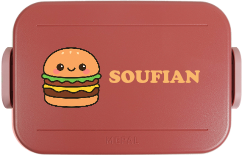 Mepal broodtrommel TO GO met naam kawaii burger