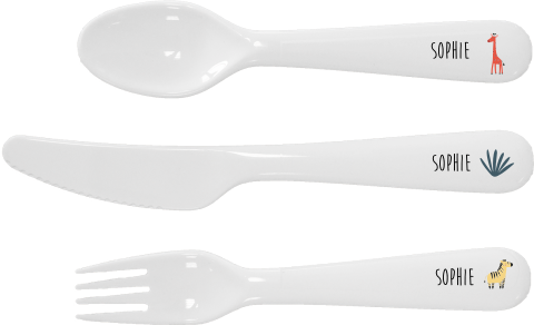 Kinderbestek met naam en jungle
