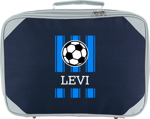 Koffertje met naam, voetbal en strepen