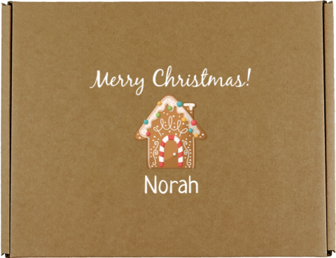 Cadeaudoos met naam en kerst huisje