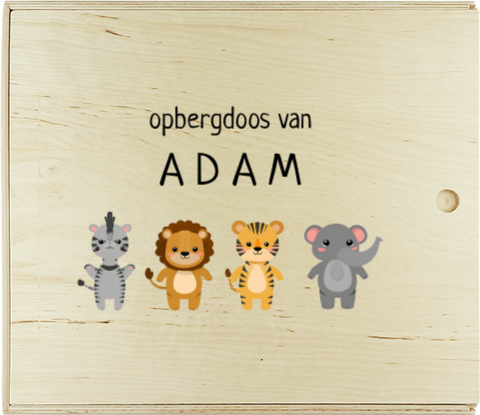Houten opbergdoos met naam en diertjes