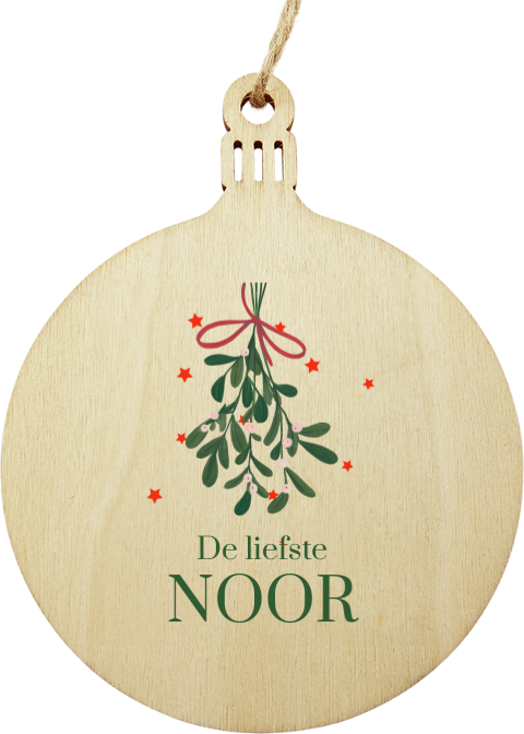 Houten kersthanger met naam en maretak