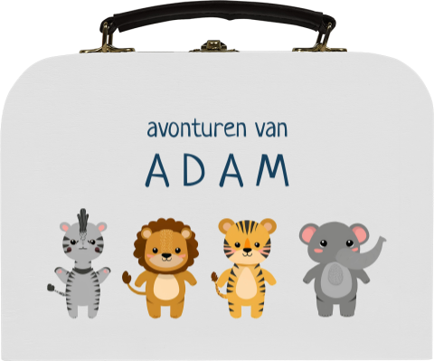 Houten koffertje met naam en safaridieren