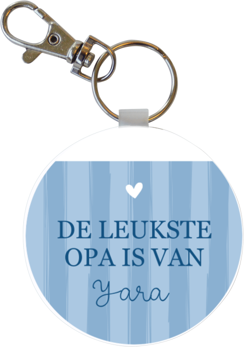 Sleutelhanger rond met streepjespatroon en tekst