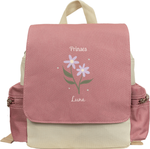 Rugzakje met naam en bloemetjes