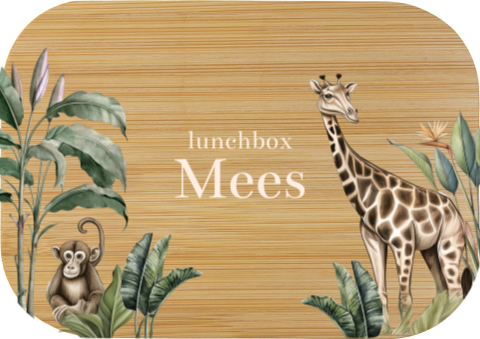 RVS broodtrommel met junglethema, giraffe en een aapje