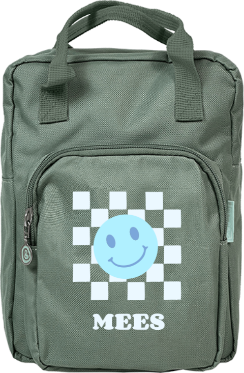 Rugtas classic retro met naam en smiley