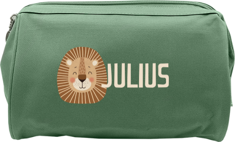 Toilettas met naam en leeuwenkop