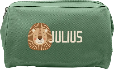 Toilettas met naam en leeuwenkop