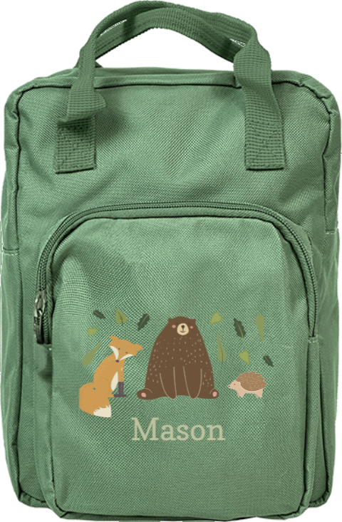 Rugtas classic met bosdieren en naam