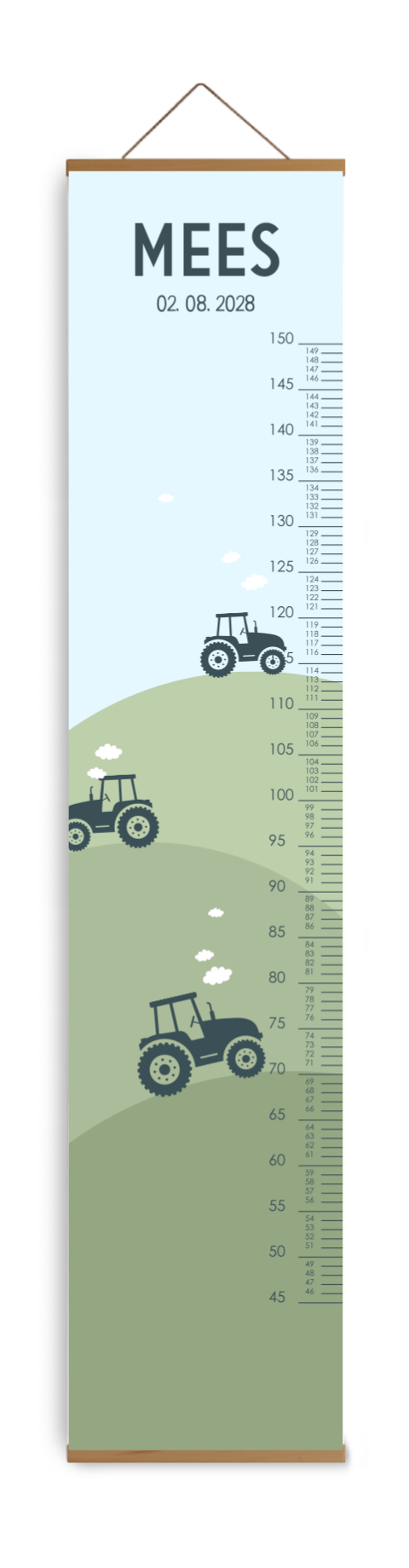 Groeimeter met landschap en tractors