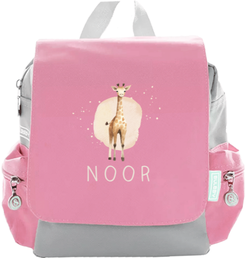 Rugzakje met naam en baby giraf