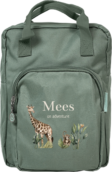 Rugtas classic met naam en jungle giraffe