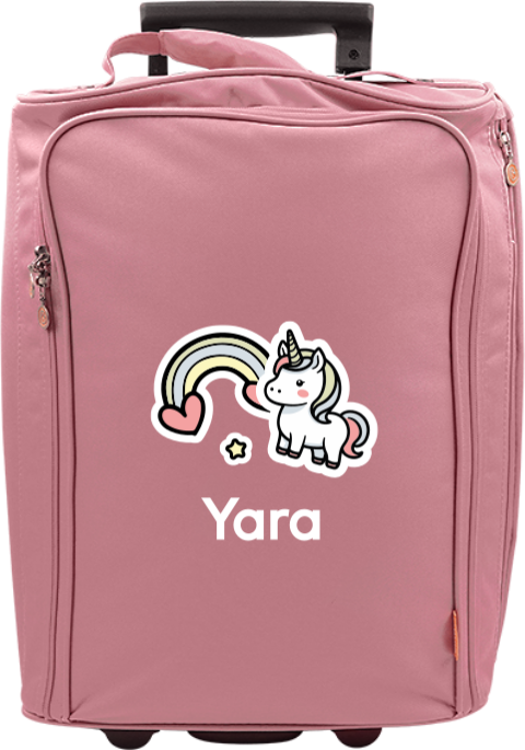 Reistrolley met naam, kawaii unicorn en regenboog