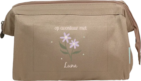 Toilettas met naam en bloemetjes