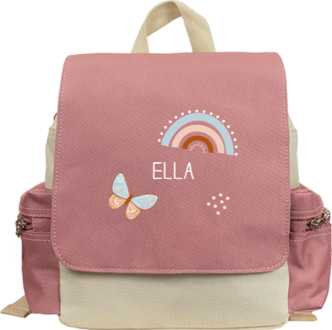 Rugzakje met naam, vlinder en regenboog