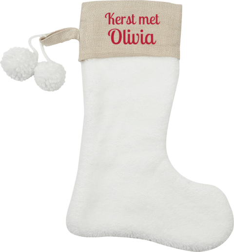 Kerstsok wit met naam