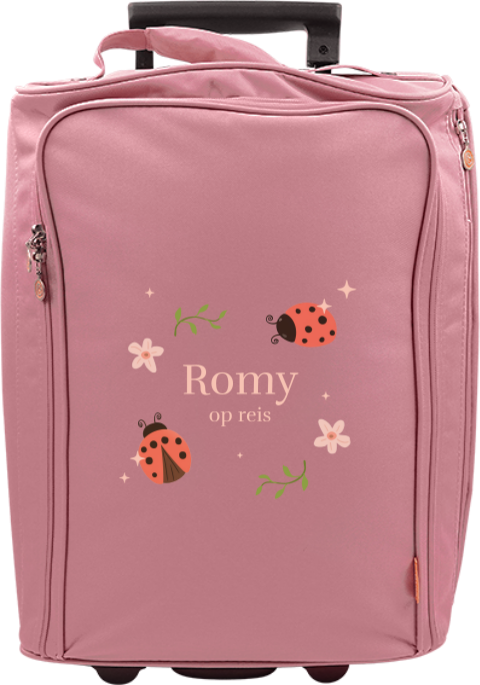 Reistrolley met naam en lieveheersbeestjes