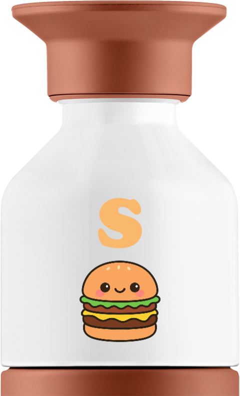 Dopper thermosfles kawaii met hamburger en initiaal