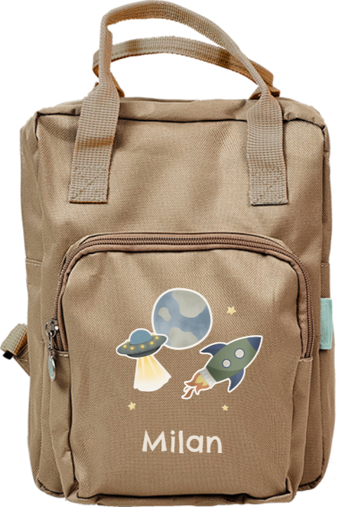 Rugtas classic met heelal thema en naam