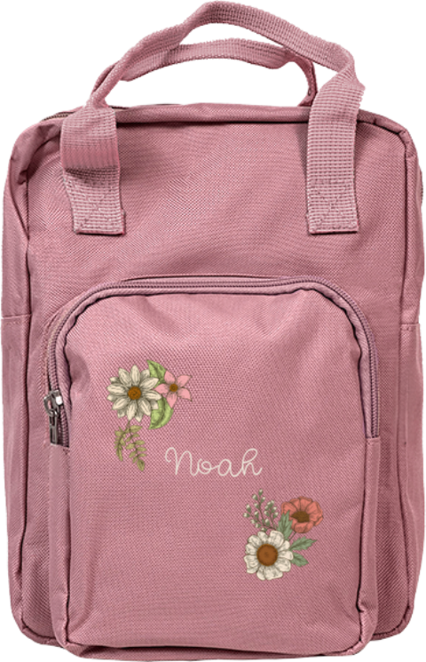 Rugtas classic met naam en vintage bloemen