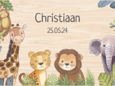 Herinneringskist met naam en jungledieren