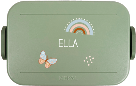 Mepal broodtrommel TO GO met naam, vlinder en regenboog