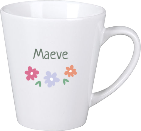 Latte mok met naam en drie bloemen