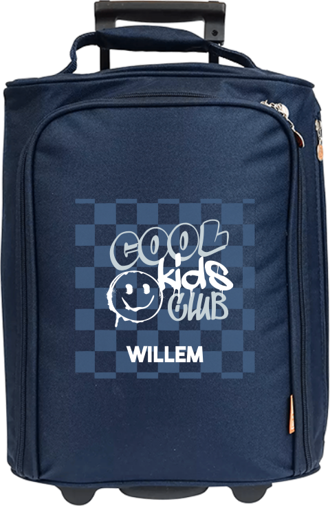 Reistrolley met naam, graffiti en blokpatroon