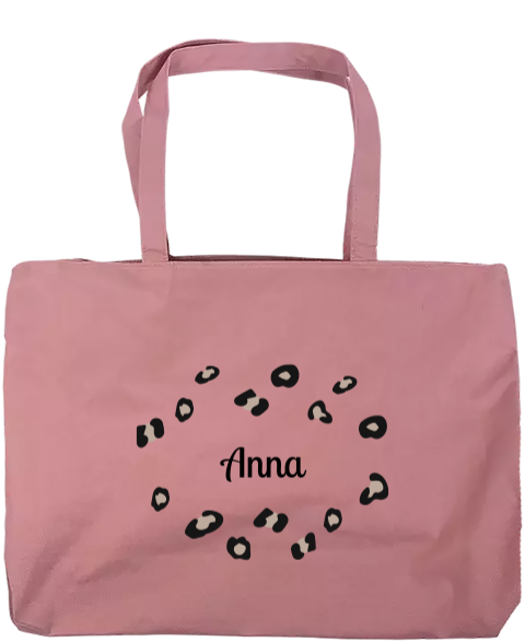 Shopper met naam en panterprint