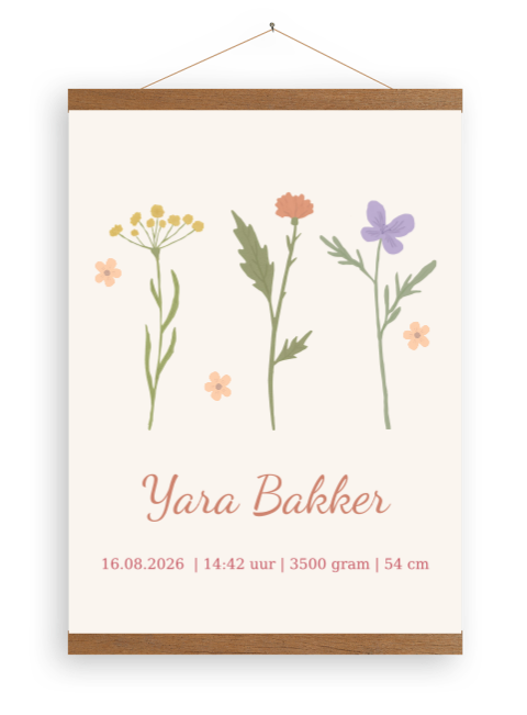Canvas poster met naam en bloemen