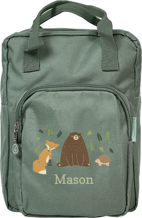 Rugtas classic met bosdieren en naam